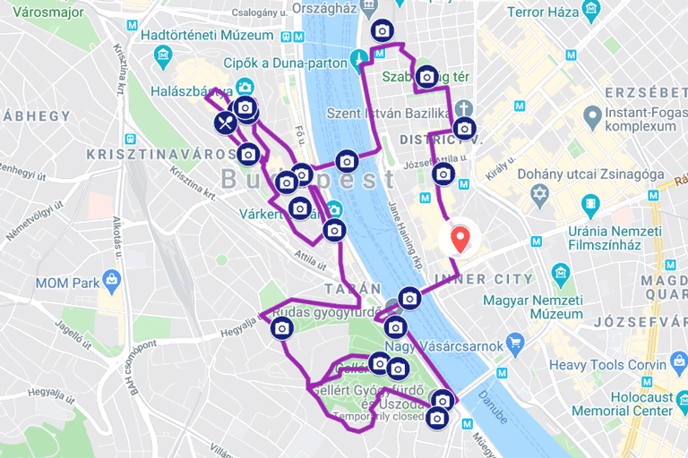 Grand Segway Tour of Budapest map - by Get Segway